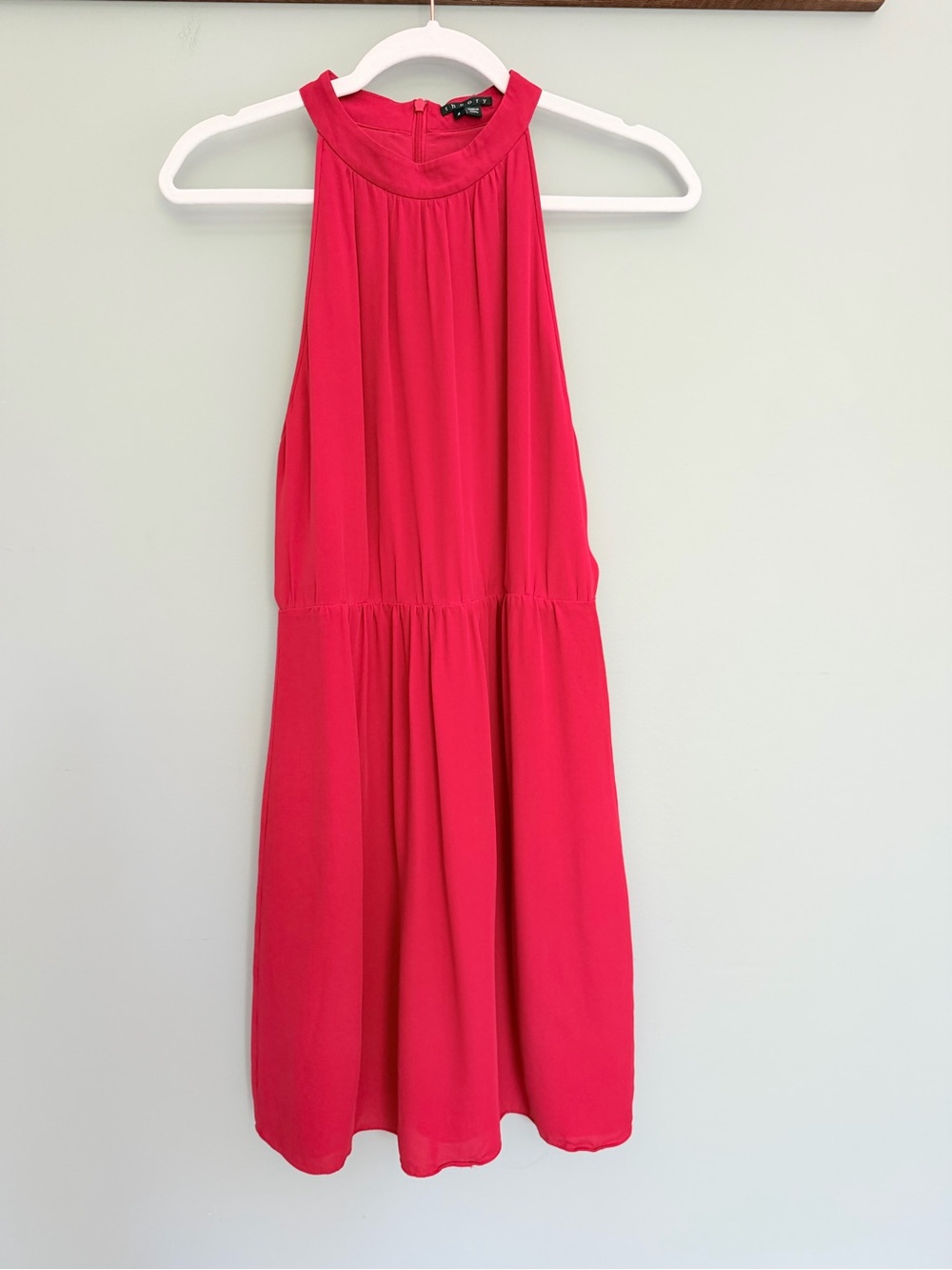 Theory 100% Silk Vibrant Red High Neck Cocktail Party Mini Dress